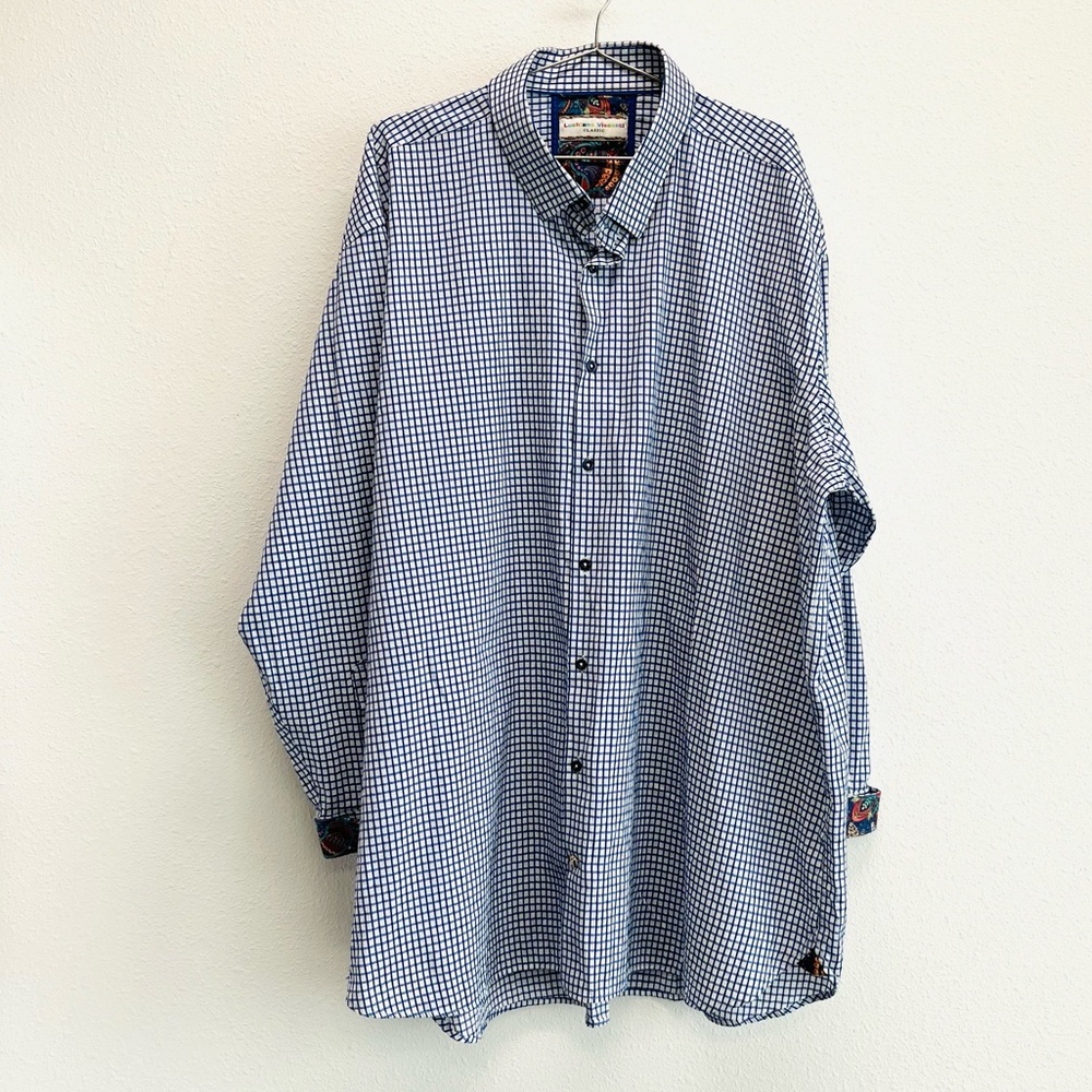 Luciano Visconti Mens Plaid Long Sleeve Dress Shirt